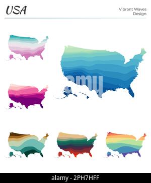 Set of vector maps of Washington. Vibrant waves design. Bright map of ...