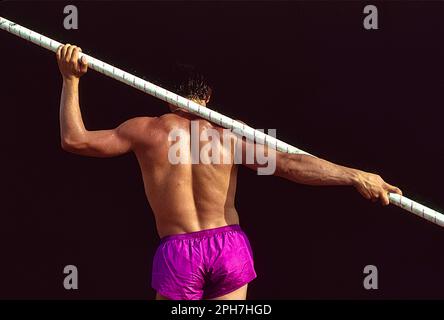 Sergey Bubka (URS) during a photo shoot for Nike International Athletics in the Olympic Stadium,Estadi Olímpic Lluís Companys, Barcelona, Spain 1991 Stock Photo