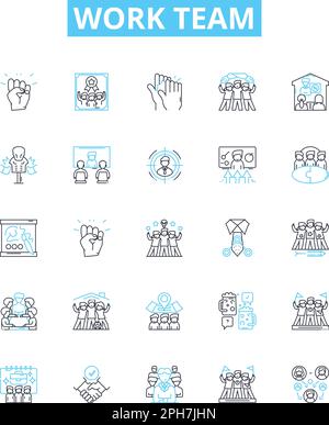 Work team vector line icons set. Teamwork, Collaboration, Cooperation, Effort, Unity, Productivity, Support illustration outline concept symbols and Stock Vector