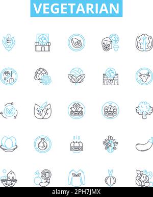 Vegetarian vector line icons set. Vegetarian, plant-based, green, plant-only, veggie, vegan, pulses illustration outline concept symbols and signs Stock Vector