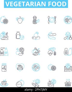 Vegetarian food vector line icons set. Vegetables, Beans, Lentils, Tofu, Quinoa, Tempeh, Legumes illustration outline concept symbols and signs Stock Vector