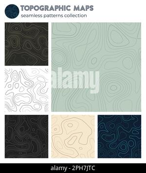 Topographic maps. Astonishing isoline patterns, seamless design. Elegant tileable background. Vector illustration. Stock Vector