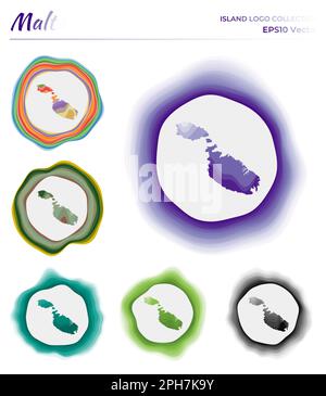 Malta logo collection. Colorful badge of the island. Layers around Malta border shape. Vector illustration. Stock Vector