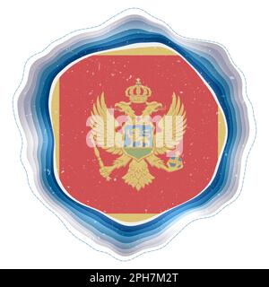 Montenegro flag in frame. Badge of the country. Layered circular sign around Montenegro flag. Neat vector illustration. Stock Vector