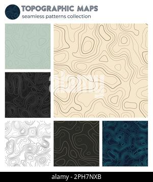 Topographic maps. Awesome isoline patterns, seamless design. Trendy tileable background. Vector illustration. Stock Vector