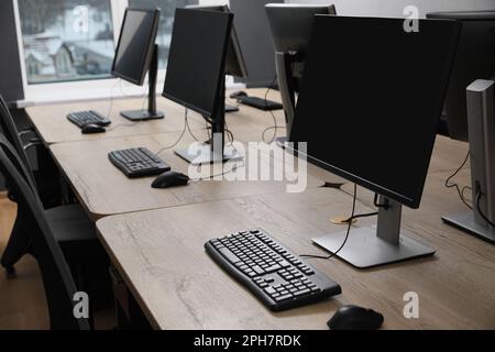 Many modern computers in open space office Stock Photo