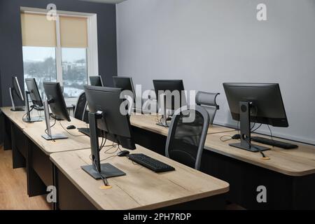 Many modern computers in open space office Stock Photo