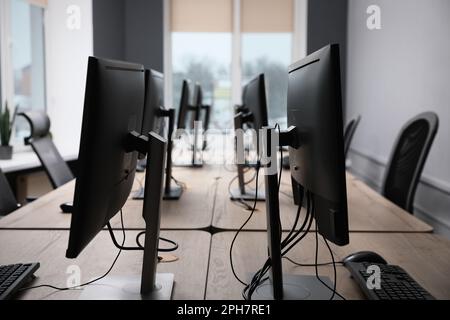 Many modern computers in open space office Stock Photo