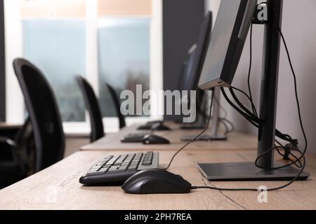 Many modern computers in open space office Stock Photo