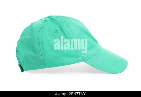Stylish green baseball cap on white background Stock Photo