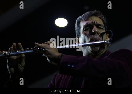 Valencia, Carabobo, Venezuela. 26th Mar, 2023. March 26, 2023. Concert by the flutist Huascar Barradas (R), together with the Carabobo symphony orchestra, for the benefit of Caritas de Venezuela, at the facilities of the Hesperia hotel in Valencia, Carabobo state. Photo: Juan Carlos Hernandez (Credit Image: © Juan Carlos Hernandez/ZUMA Press Wire) EDITORIAL USAGE ONLY! Not for Commercial USAGE! Stock Photo
