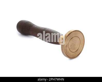 Stamp with wooden handle isolated on white Stock Photo