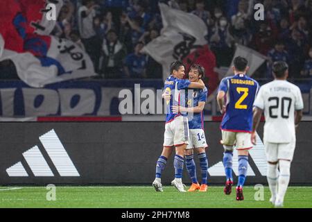 National Stadium, Tokyo, Japan. 24th Mar, 2023. (L-R) Takuma Nishimura, Junya Ito (JPN), MARCH 24, 2023 - Football/Soccer : KIRIN Challenge Cup 2023 match between Japan - Uruguay at National Stadium, Tokyo, Japan. Credit: AFLO SPORT/Alamy Live News Stock Photo