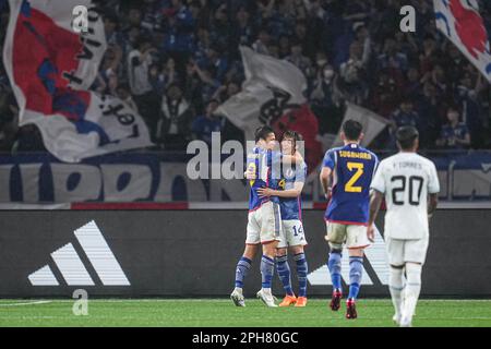 National Stadium, Tokyo, Japan. 24th Mar, 2023. (L-R) Takuma Nishimura, Junya Ito (JPN), MARCH 24, 2023 - Football/Soccer : KIRIN Challenge Cup 2023 match between Japan - Uruguay at National Stadium, Tokyo, Japan. Credit: AFLO SPORT/Alamy Live News Stock Photo