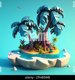 New York Mets Blue Hibiscus Blue Coconut Tree Black Background 3D