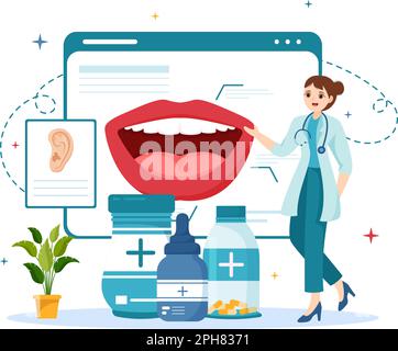 Otorhinolaryngologist Illustration with Medical Relating to the Ear, Nose and Throat in Healthcare Flat Cartoon Hand Drawn Landing Page Templates Stock Vector