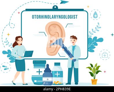 Otorhinolaryngologist Illustration with Medical Relating to the Ear, Nose and Throat in Healthcare Flat Cartoon Hand Drawn Landing Page Templates Stock Vector