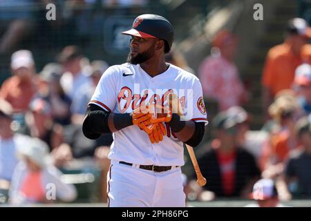 Baltimore Orioles Franchy Cordero (16) steals second base as