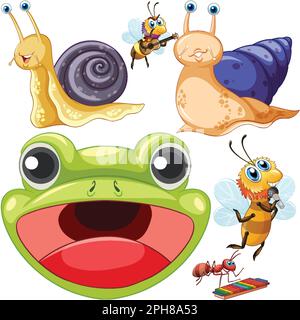 A frog with various insects set illustration Stock Vector Image & Art ...