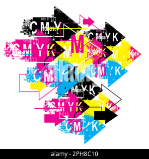 Print colors Arrows with binary codes, print data, grunge background. Expressive stylized arrows with binary codes and CMYK print colors. Stock Vector