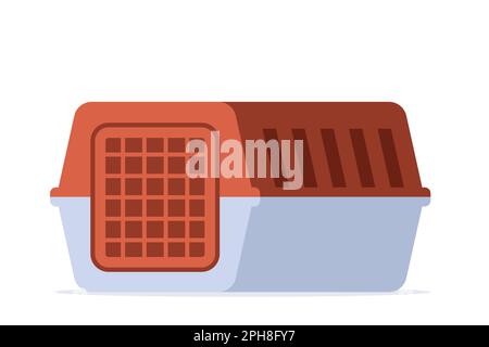 Pet carrier. Plastic carrying case for traveling with pets or visiting veterinarian. Animal transportation box. Vector illustration Stock Vector