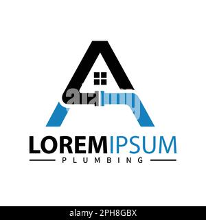 Initial Letter A for Modern Plumbing Drainage, Sanitation Home Repair, Maintenance Service Company Logo design Idea. Pipe Service Business Logo Stock Vector