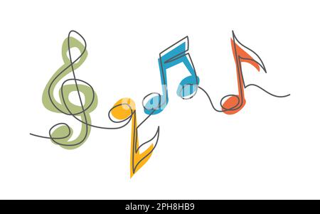 Music notes One line drawing on white background Stock Vector