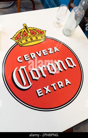 Bordeaux , Aquitaine  France - 03 19 2023 : Corona cerveza extra Beer logo brand and text sign on bar table panel advertising Stock Photo