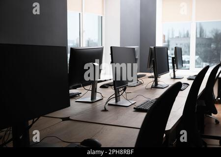 Many modern computers in open space office Stock Photo