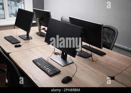 Many modern computers in open space office Stock Photo