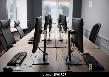 Many modern computers in open space office Stock Photo