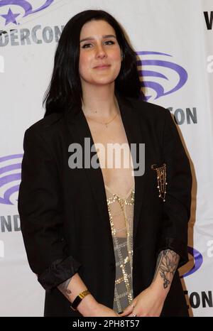 Arryn Zech arrives at the press room for "Justice League x RWBY: Super