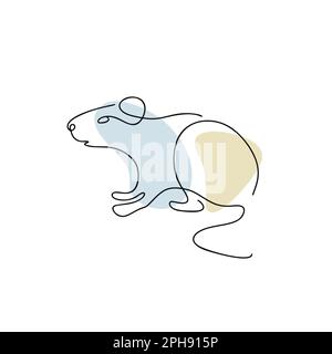 Chinese Zodiac symbol Mouse illustration in line art style with boho color isolated on white Stock Vector