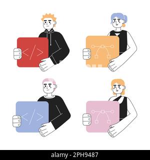 Web development careers line concept vector spot illustration pack Stock Vector