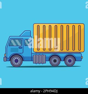 Truck Cartoon Icon Illustration, Truck Flat Vector Icon Illustration, Truck Cartoon Sticker, Bus Cartoon Vector Sticker, Transportation Icon Concept Stock Vector