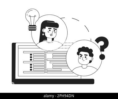 Effective communication in virtual team black and white concept vector spot illustration Stock Vector