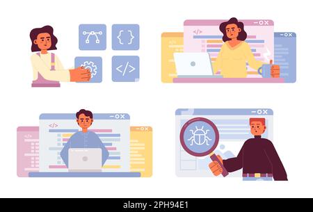 Web development process flat concept vector spot illustration pack Stock Vector