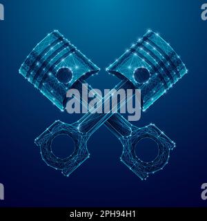 Crossed motorcycle pistons in digital polygons.  Stock Vector