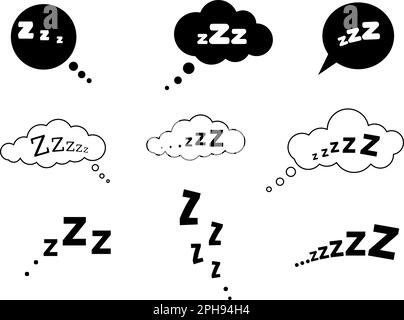 Zzz sleep snore text in speech bubbles vector icon set. Stock Vector
