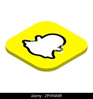 Snapchat instant messaging app icon. 3D isometric square shape with rounded corners illustration. Stock Vector