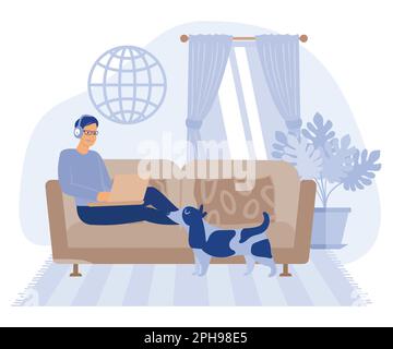 Distance working concept. Outsourcing, work home office, online conference, freelance job. flat vector modern illustration Stock Vector
