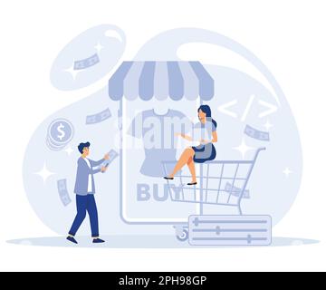 Remote developers concept. E-commerce development, cross-platform. flat vector modern illustration Stock Vector
