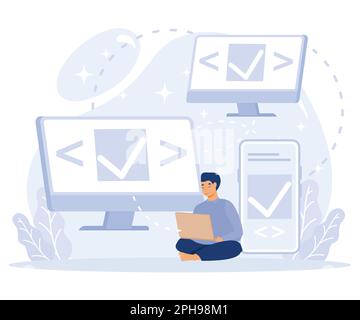 Remote developers concept. E-commerce development, cross-platform. flat vector modern illustration Stock Vector