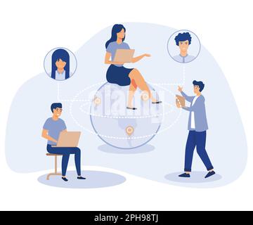 Distance working concept. Outsourcing, work home office, online conference, freelance job. flat vector modern illustration Stock Vector
