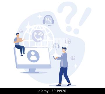 Customer service concept. Hotline operator in headset consults client. flat vector modern illustration Stock Vector
