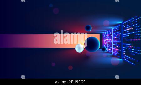Data center or cloud storage concept. Abstract design interior of server room in data center. Futuristic space with digital electronic equipment. Data Stock Vector