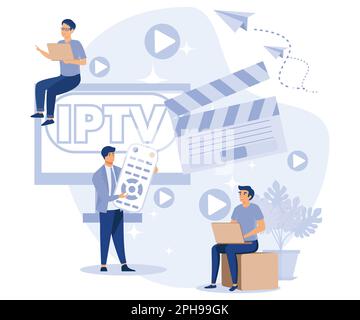 IPTV concept. Internet protocol television. Smart multimedia technology.flat vector modern illustration Stock Vector