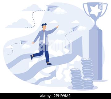 Success concept. Tiny People with Prize, Cup. Flat vector modern illustration. Stock Vector