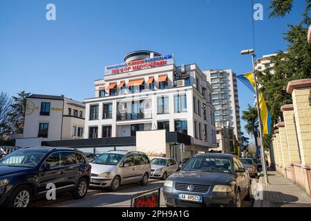 Tirana, Albania. March 2023.  external view of the International Turkish Hospital in the city center Stock Photo