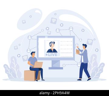 Live streaming concept. Online video chat. flat vector modern illustration Stock Vector